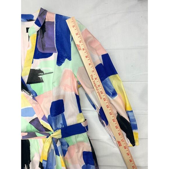 DKNY Women’s Water Color V-Neck Faux Wrap Shirt Dress 3/4 Sleeve Size 12 - Picture 13 of 15